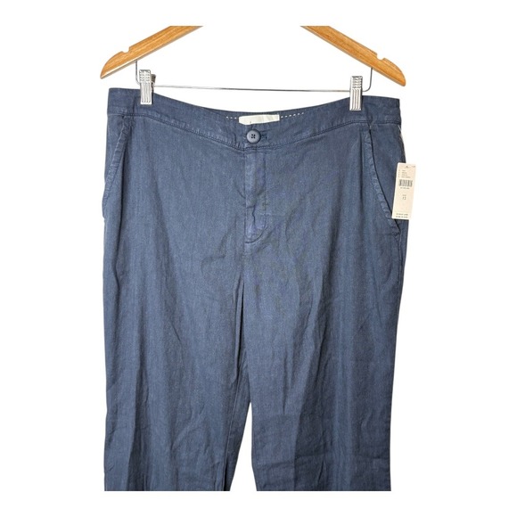 Anthropologie Wide Leg Linen Blend Marin Trousers Women Size 12 Navy Blue NWT - Picture 2 of 11